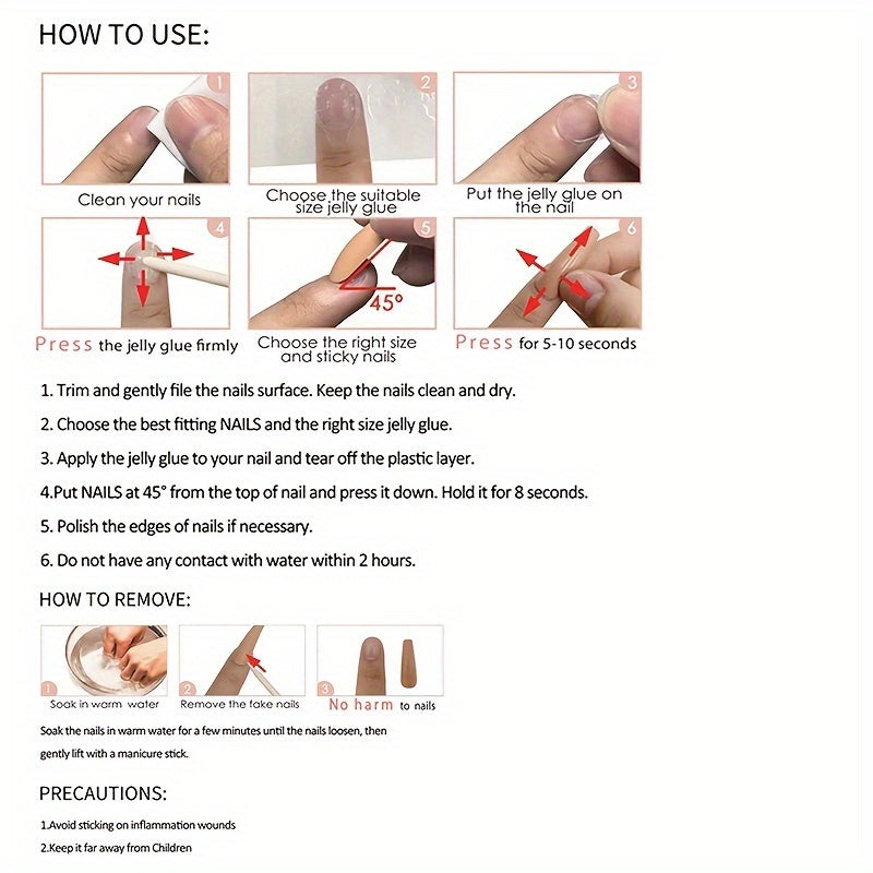 24pcs Set Glossy Pink & White French Tip Press-On Nails -F635