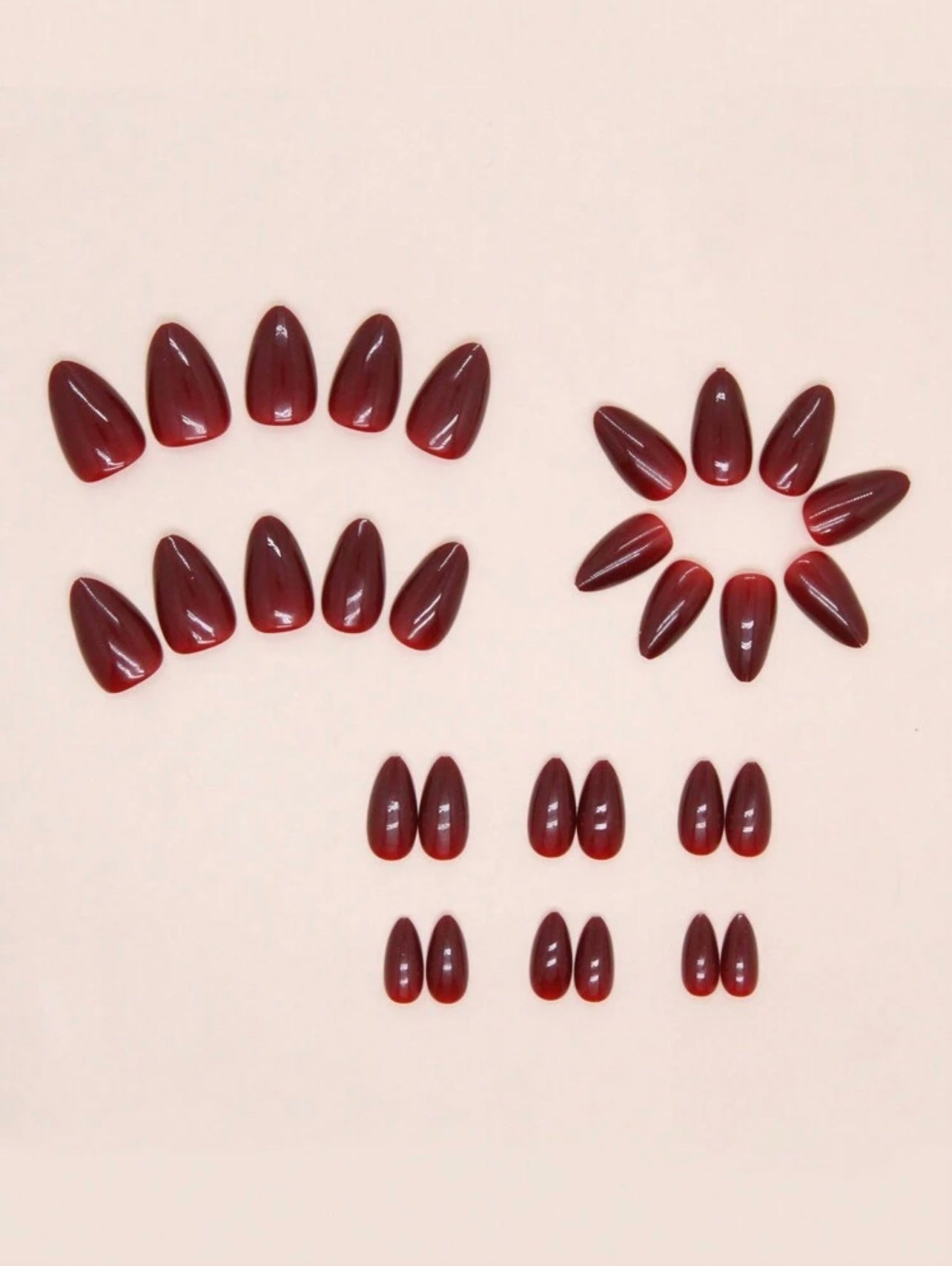 Almond Solid Deep Maroon Press on Nails