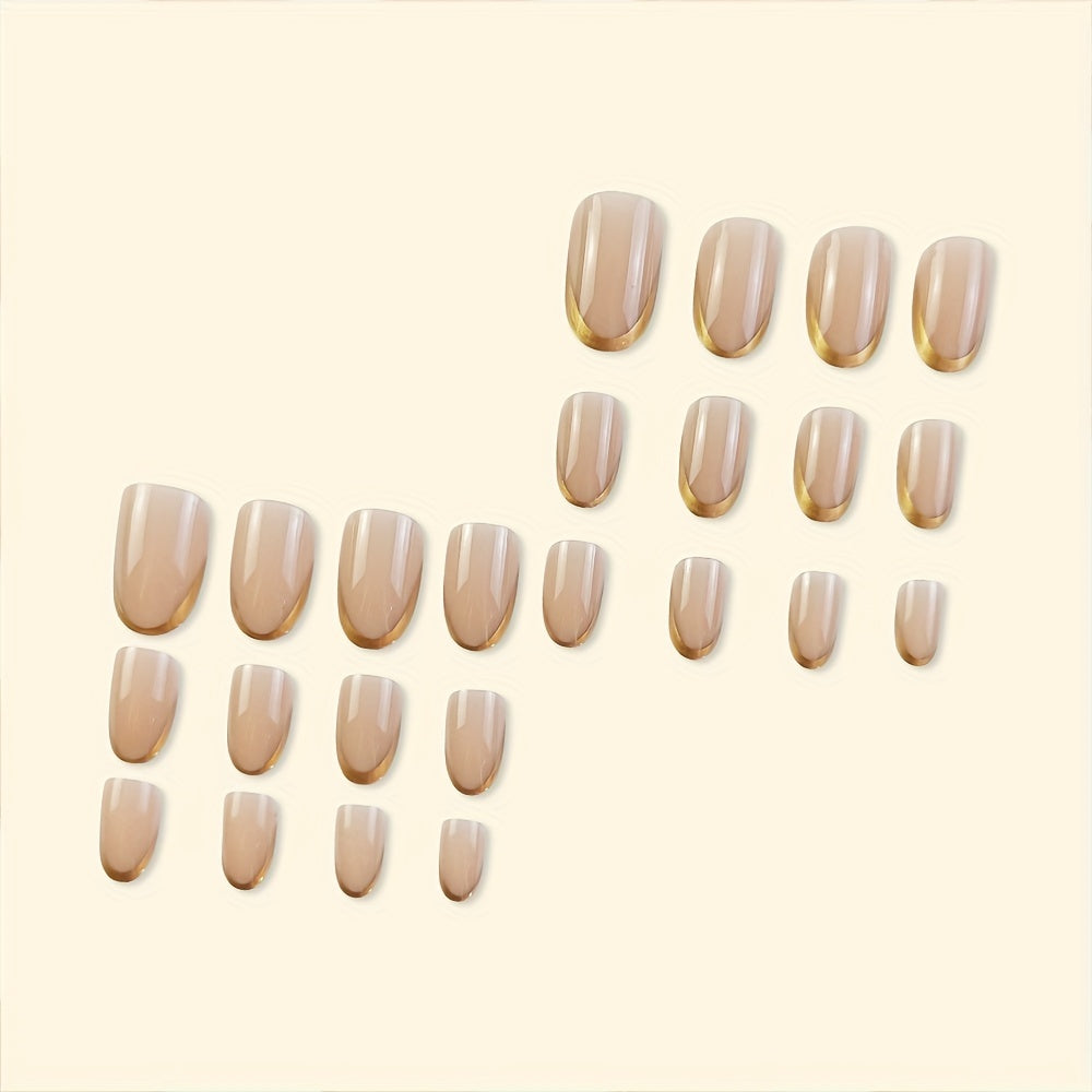 24pcs Set Glossy Pink & Golden French Tip Press-On Nails F636