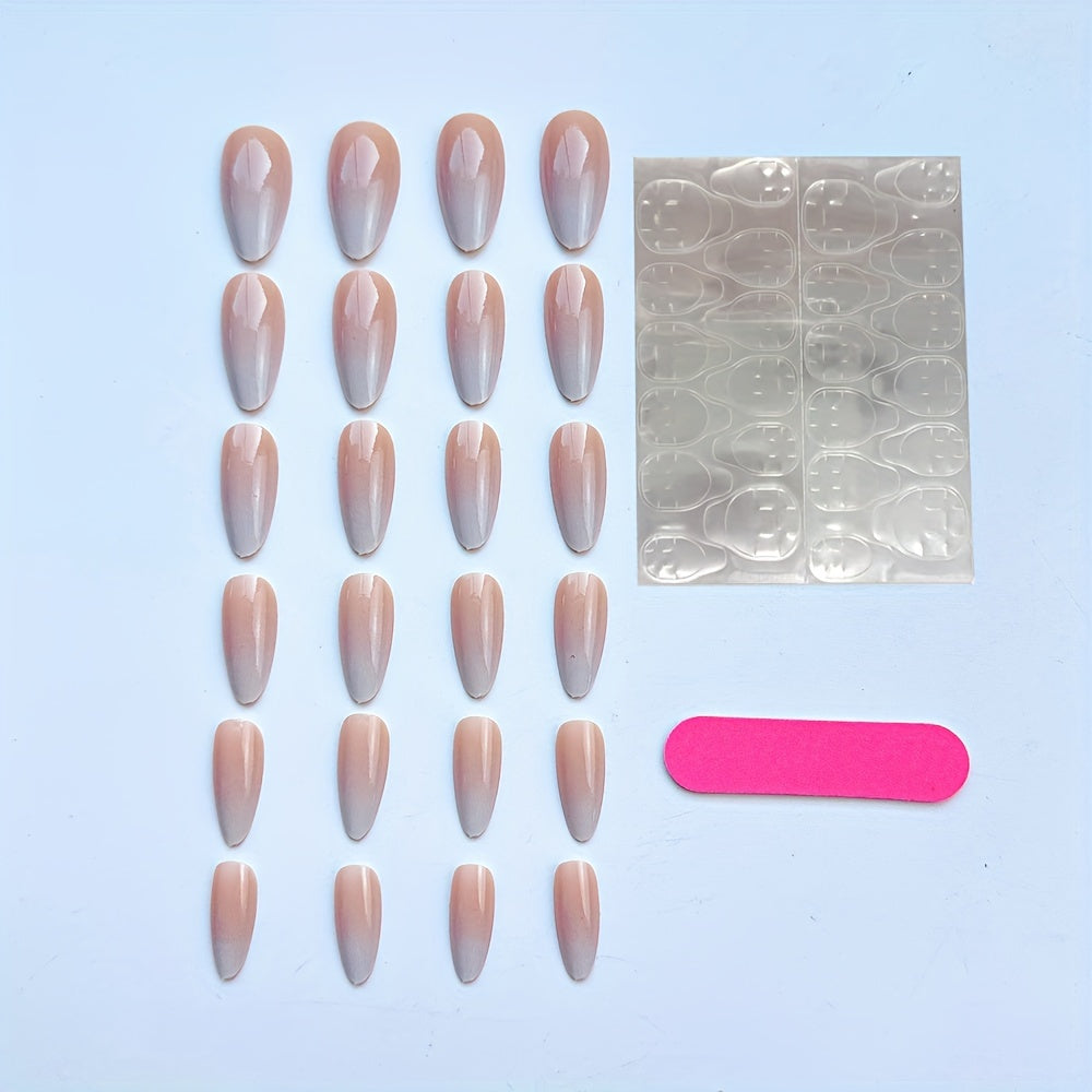 24pcs Glossy Long Almond Nails F621