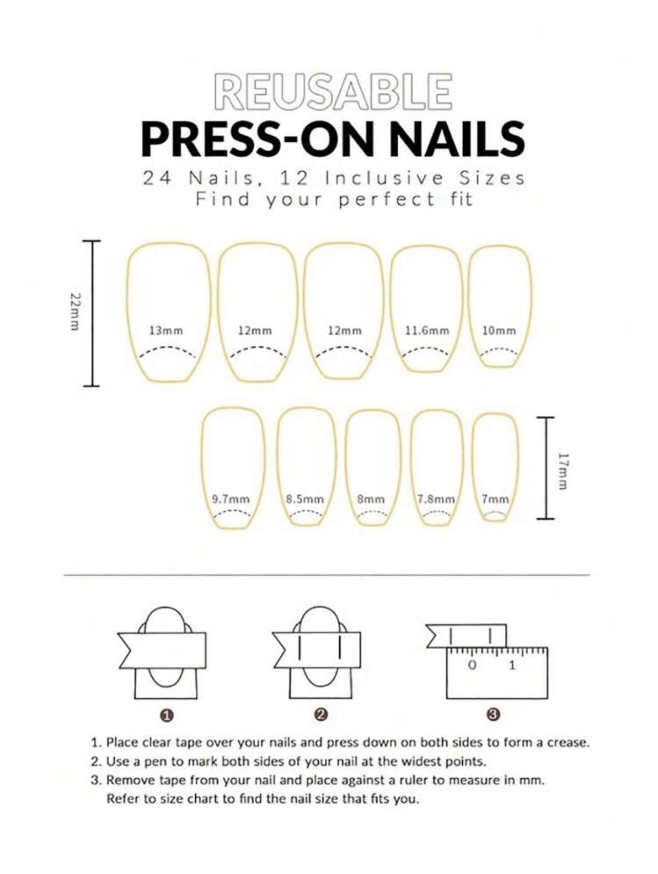 Short T-shaped French Pure Clear White Press on Nails