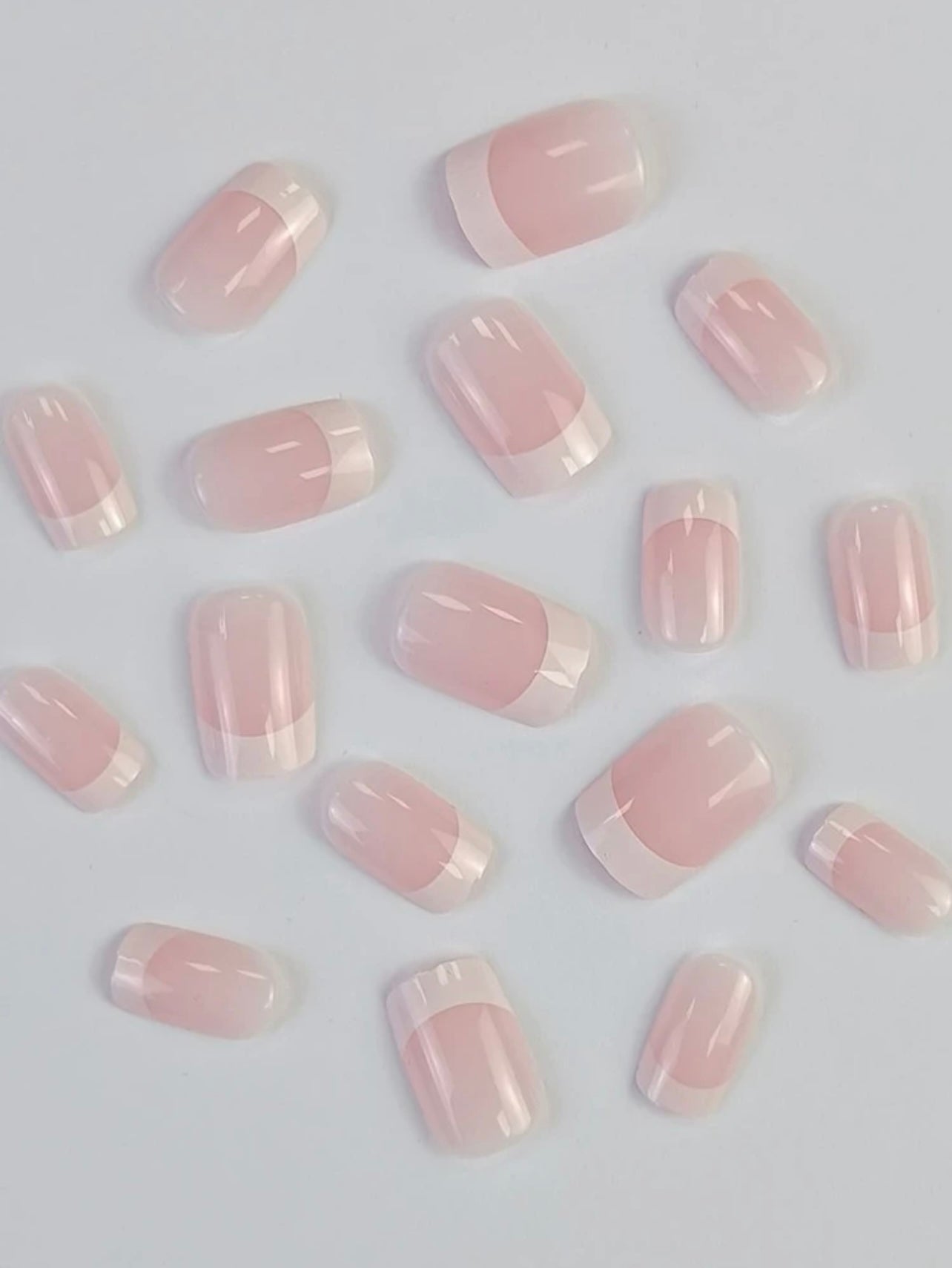 Short Square White French Glossy Two Tone Nail