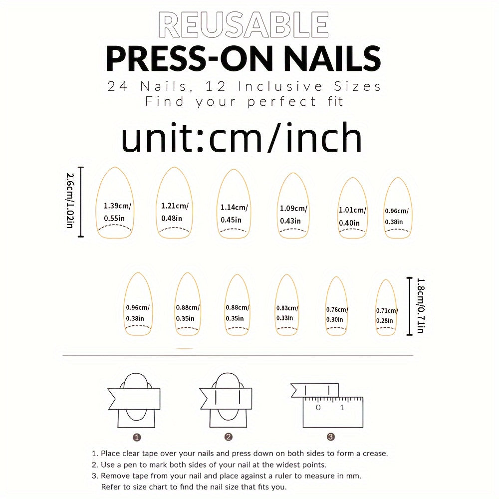 24pcs Glossy Long Almond Nails F621