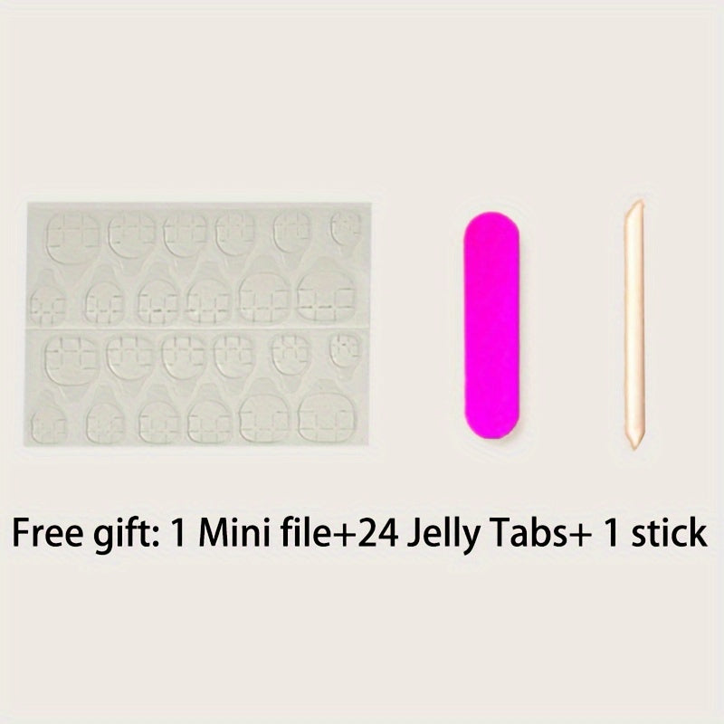 24pcs Set Glossy Pink & White French Tip Press-On Nails -F635
