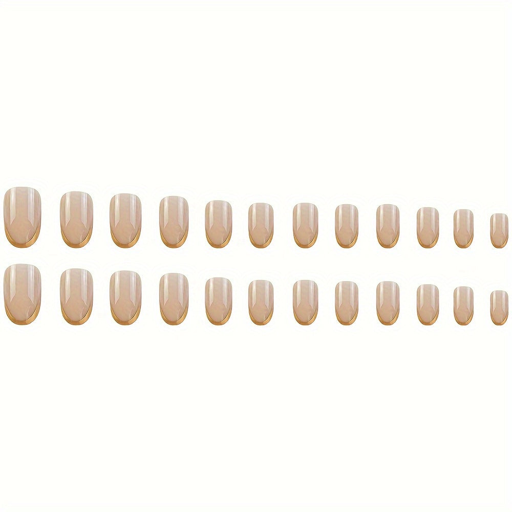 24pcs Set Glossy Pink & Golden French Tip Press-On Nails F636
