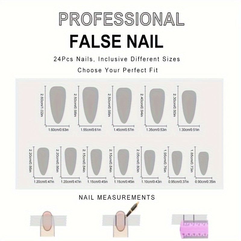 24pcs Glossy Medium Almond Fake Nails F623