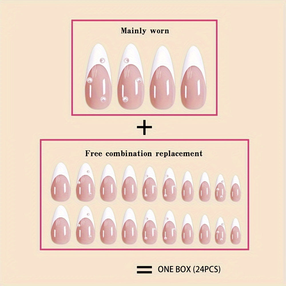 24 Pcs French Tip Drop Shape Press-On Nail Set F602