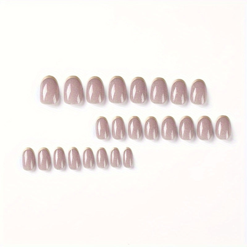 24-Piece Set Pink Oval Short Press On Nails F611