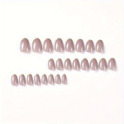 24-Piece Set Pink Oval Short Press On Nails F611