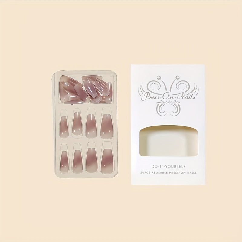 24pcs Ice Translucent Brown Gradient Press On Nails F629