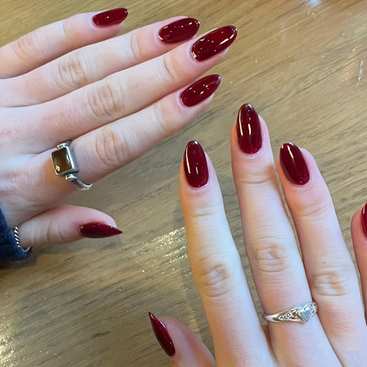 24pcs Artificial Nails Wine Red Pressed On NAILS F613