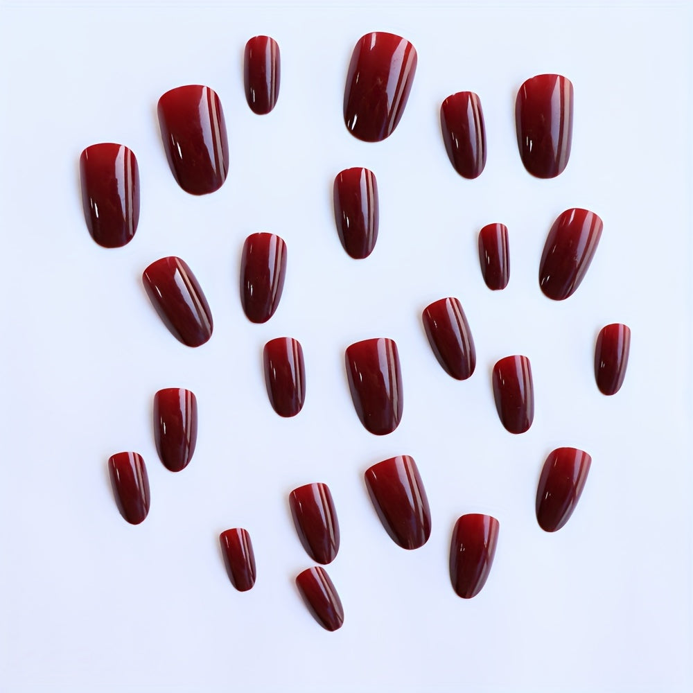 24pcs Artificial Nails Wine Red Pressed On NAILS F613