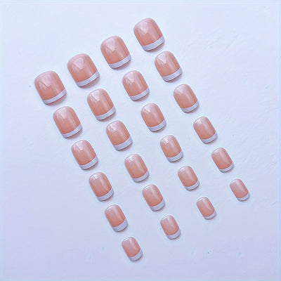 24pcs Glossy Nude Square Fake Nails F626