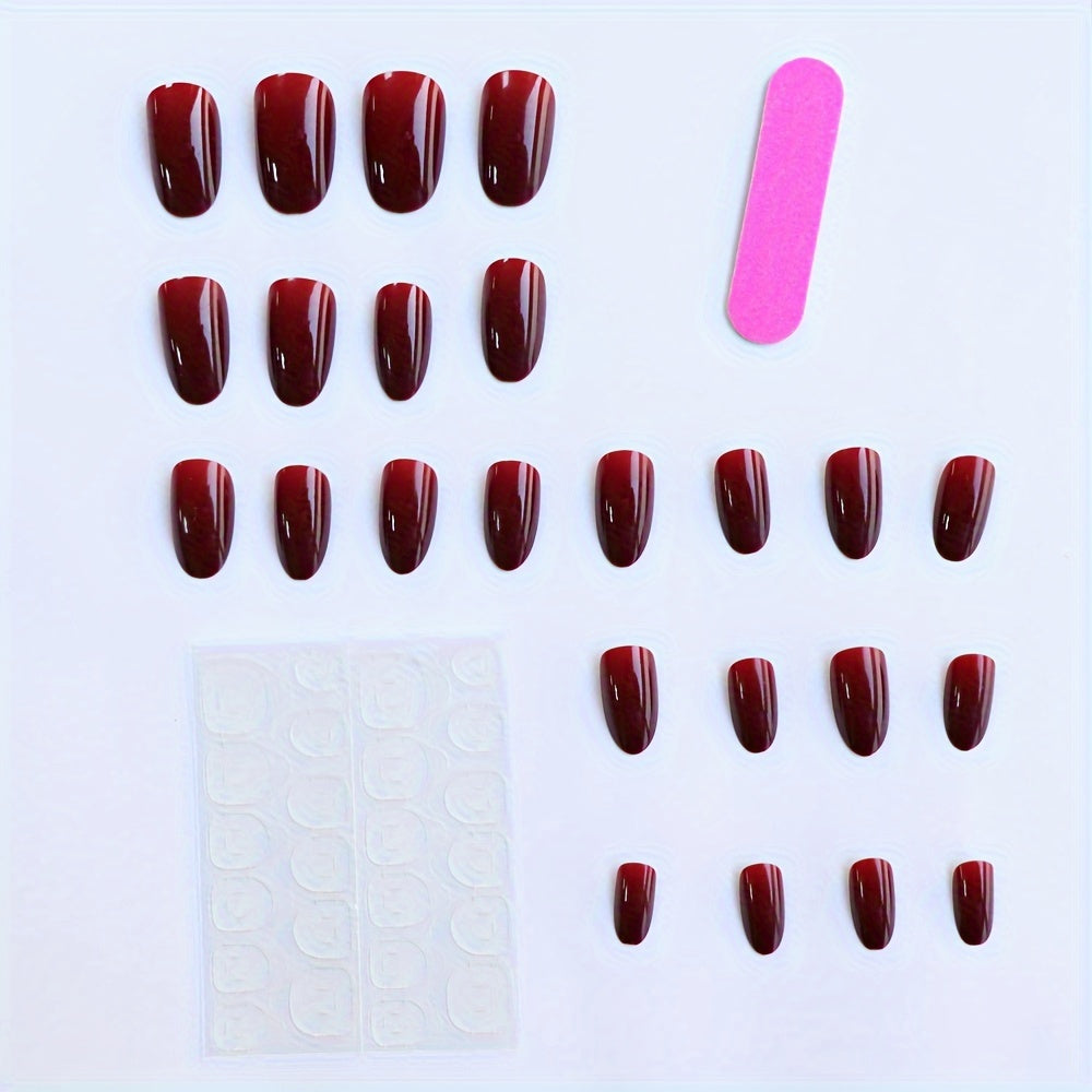 24pcs Artificial Nails Wine Red Pressed On NAILS F613