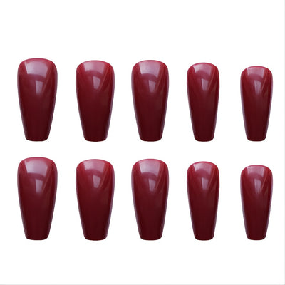 24 pcs Long Burgundy Glossy Press On Nails F601