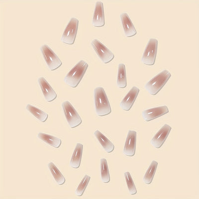 24pcs Ice Translucent Brown Gradient Press On Nails F629