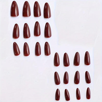 24pcs Set of Medium Almond-Shaped Red & White Press-On Nails - F637