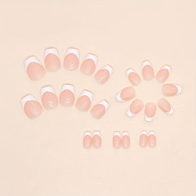 24pcs Glossy White French Tip Press On Nails F628