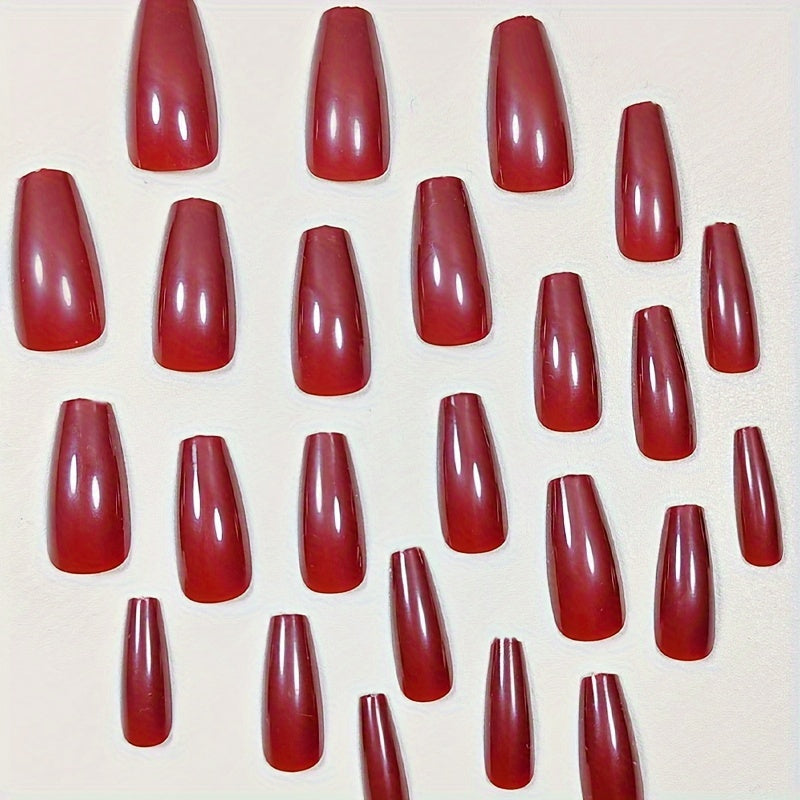 24pcs Glossy Cherry Red Press-On Nails Set - F620