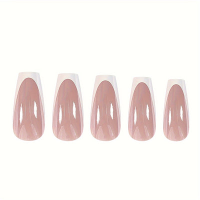 24-Piece Long Ballerina French Chrome Press-On Nails F609