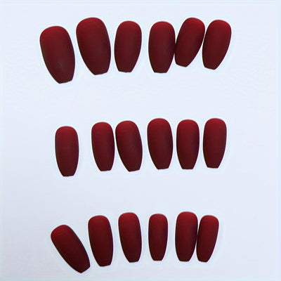 24 PCS Short Almond Shape Red Matte Press-On Nails -F604