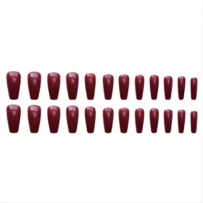 24 pcs Long Burgundy Glossy Press On Nails F601