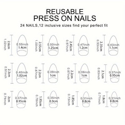 24pcs Set of Medium Almond-Shaped Red & White Press-On Nails - F637