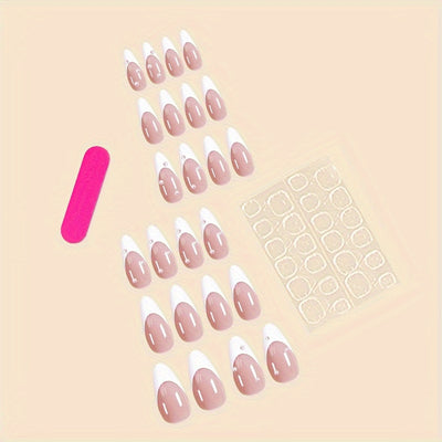 24 Pcs French Tip Drop Shape Press-On Nail Set F602