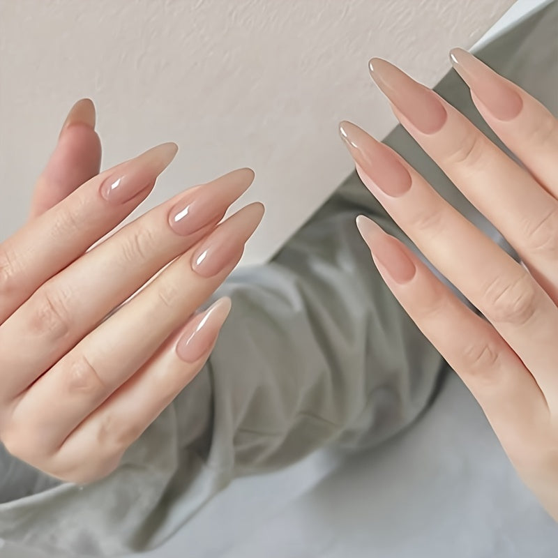 24pcs Nude Almond Shaped Long Press-On Nails Set F632