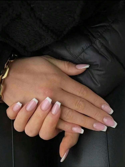 Short T-shaped French Pure Clear White Press on Nails