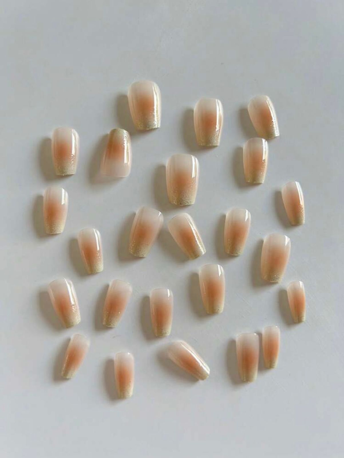 Medium Length Coffin Shaped Silver Glitter Press on Nails F661