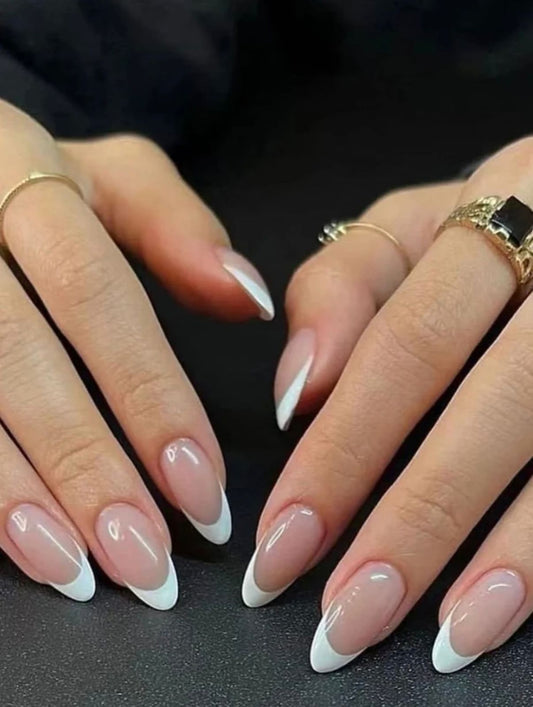 Minimalist white French glossy painted French Tip Press On Nails F662