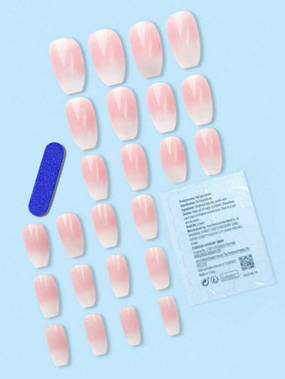 Short Coffin Shape Jelly Pink Nail F667