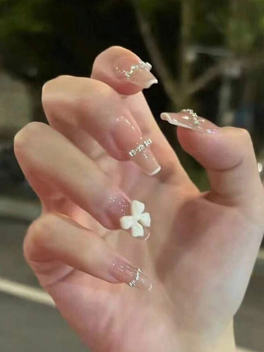 Coffin 3D Rhinestones Bows Decor Press on Nails F656