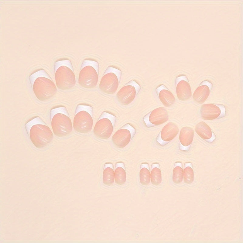 24pcs Short Coffin Press On Nails French Tip Fake Nails F638