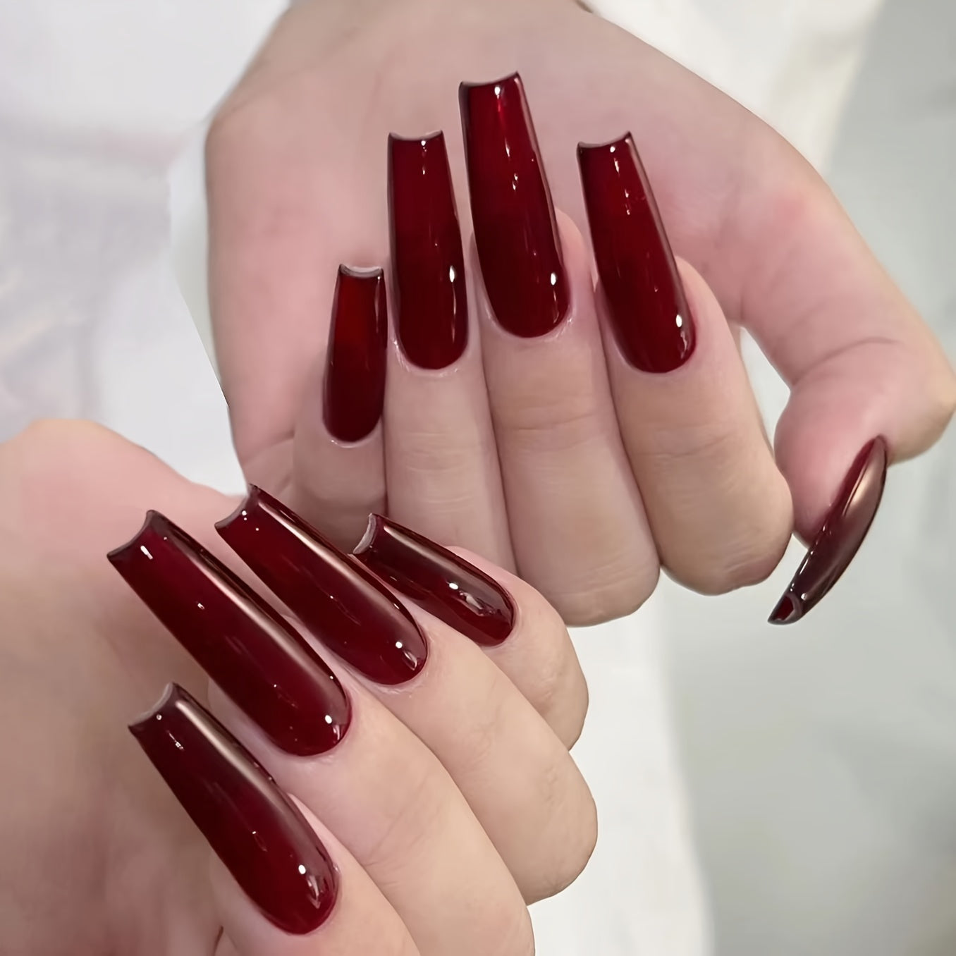 24 pcs Long Burgundy Glossy Press On Nails F601