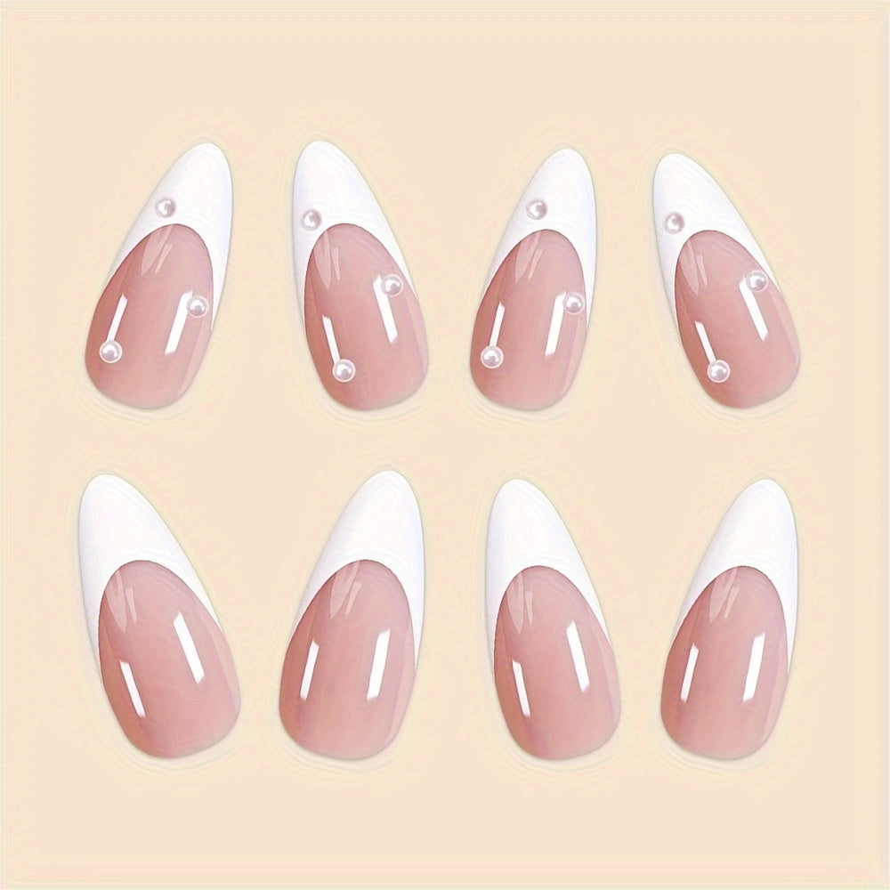 24 Pcs French Tip Drop Shape Press-On Nail Set F602