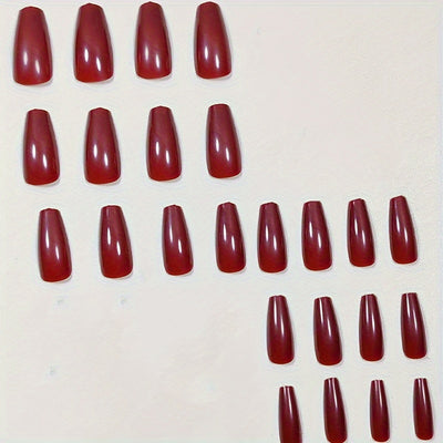 24pcs Glossy Cherry Red Press-On Nails Set - F620