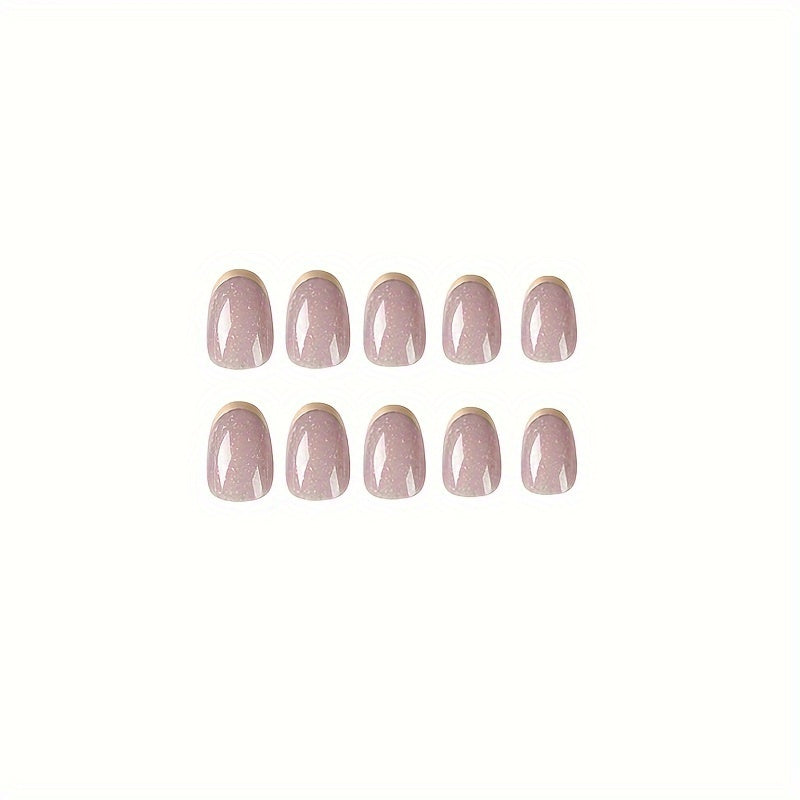 24-Piece Set Pink Oval Short Press On Nails F611