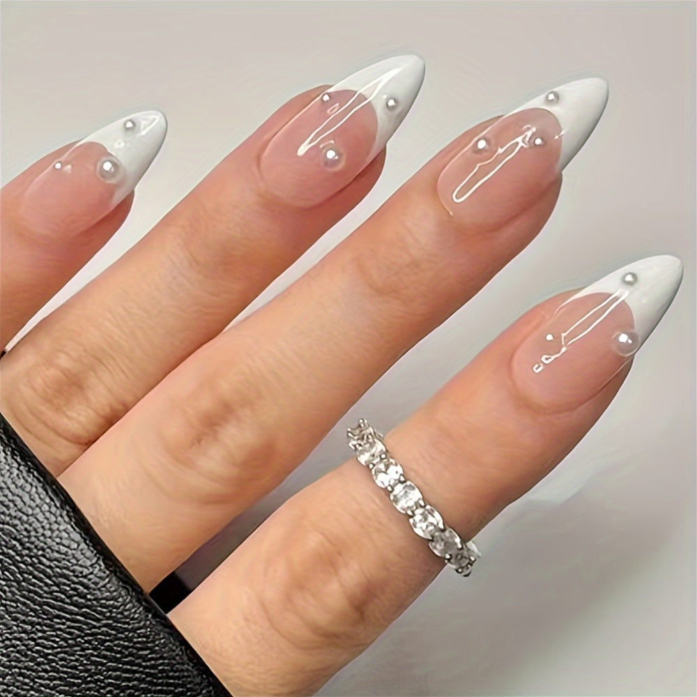 24 Pcs French Tip Drop Shape Press-On Nail Set F602